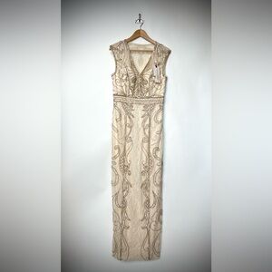 NWT Sue Wong Nocturne Beaded Lace Gown Champagne‎ Size 12